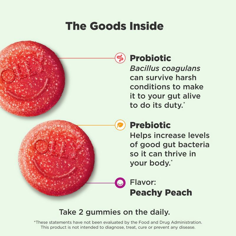 slide 3 of 10, OLLY Probiotic + Prebiotic Gummies - Peachy Peach- 60ct, 60 ct