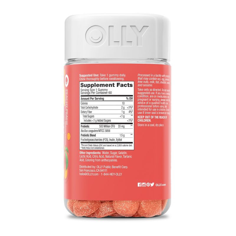 slide 9 of 10, OLLY Probiotic + Prebiotic Gummies - Peachy Peach- 60ct, 60 ct