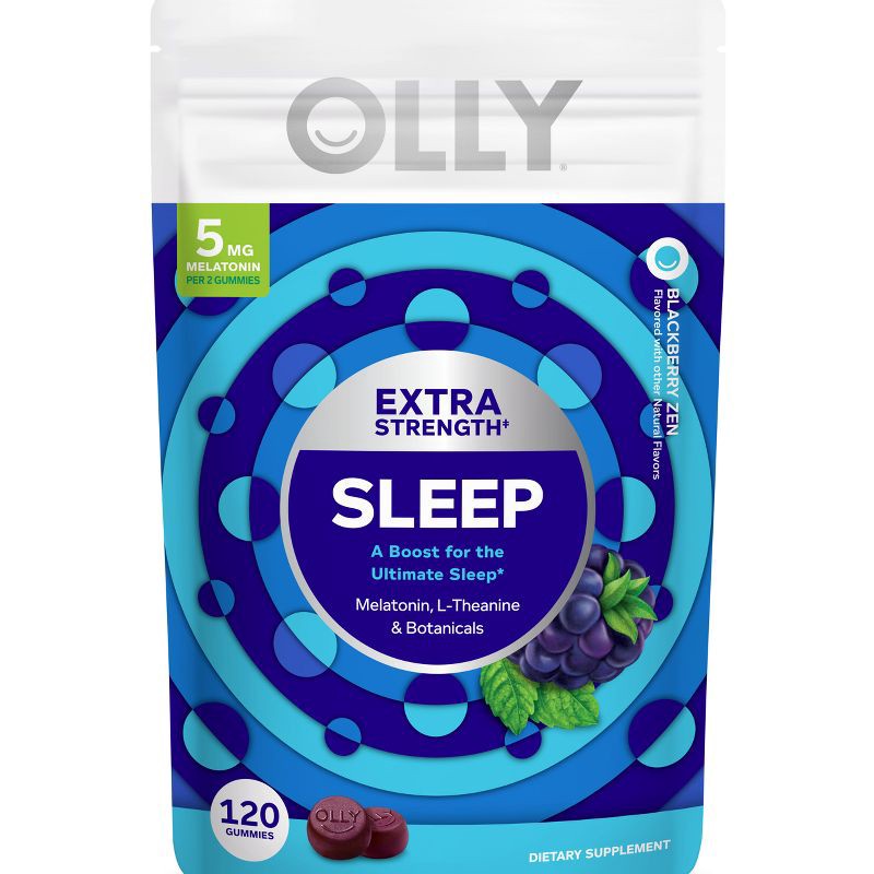 slide 1 of 6, OLLY Extra Strength Sleep Gummies with 5mg Melatonin - Blackberry Zen - 120ct, 5mg, 120 ct