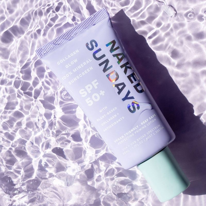 slide 7 of 10, Naked Sundays Collagen Glow 100% Mineral Perfecting Priming Lotion - SPF50 + - 50ml, 50 ml