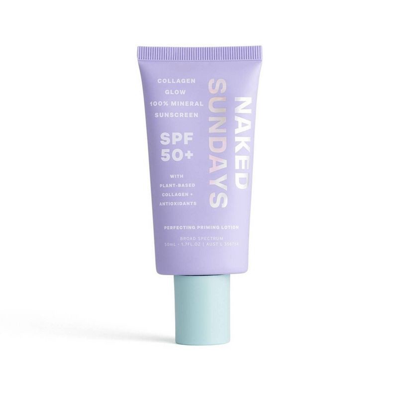 slide 1 of 10, Naked Sundays Collagen Glow 100% Mineral Perfecting Priming Lotion - SPF50 + - 50ml, 50 ml