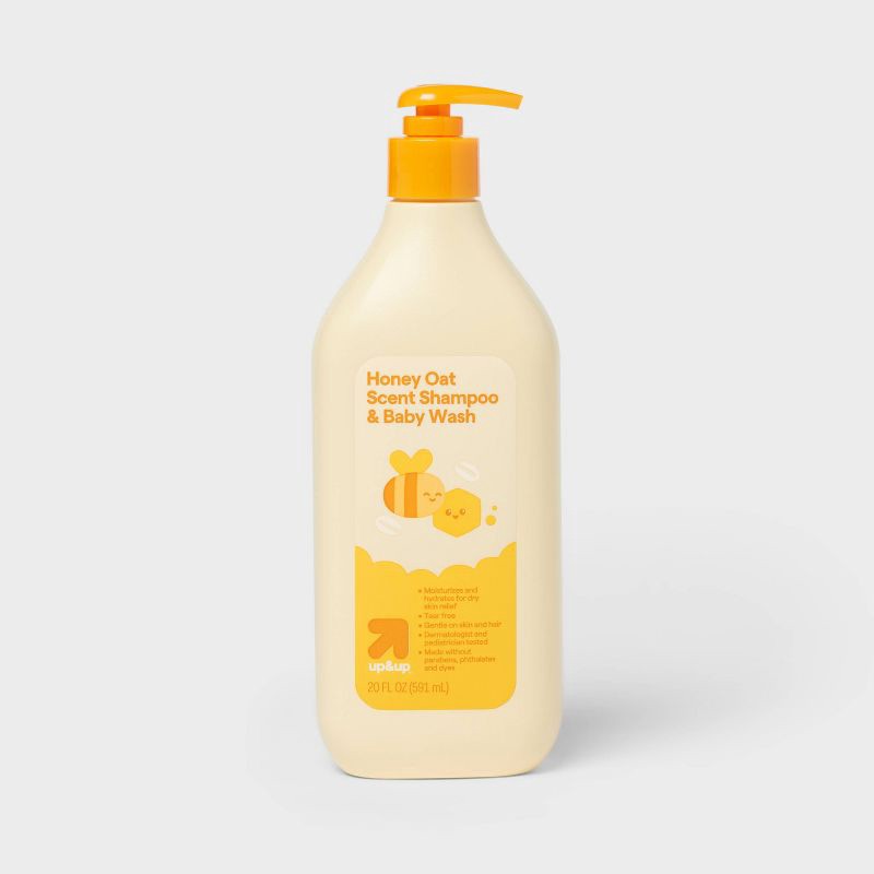 slide 1 of 4, Baby Bath Wash and Shampoo - Honey Oat - 20 fl oz - up&up™: Paraben-Free, Plastic Pump, Liquid, For Normal Skin, 20 fl oz