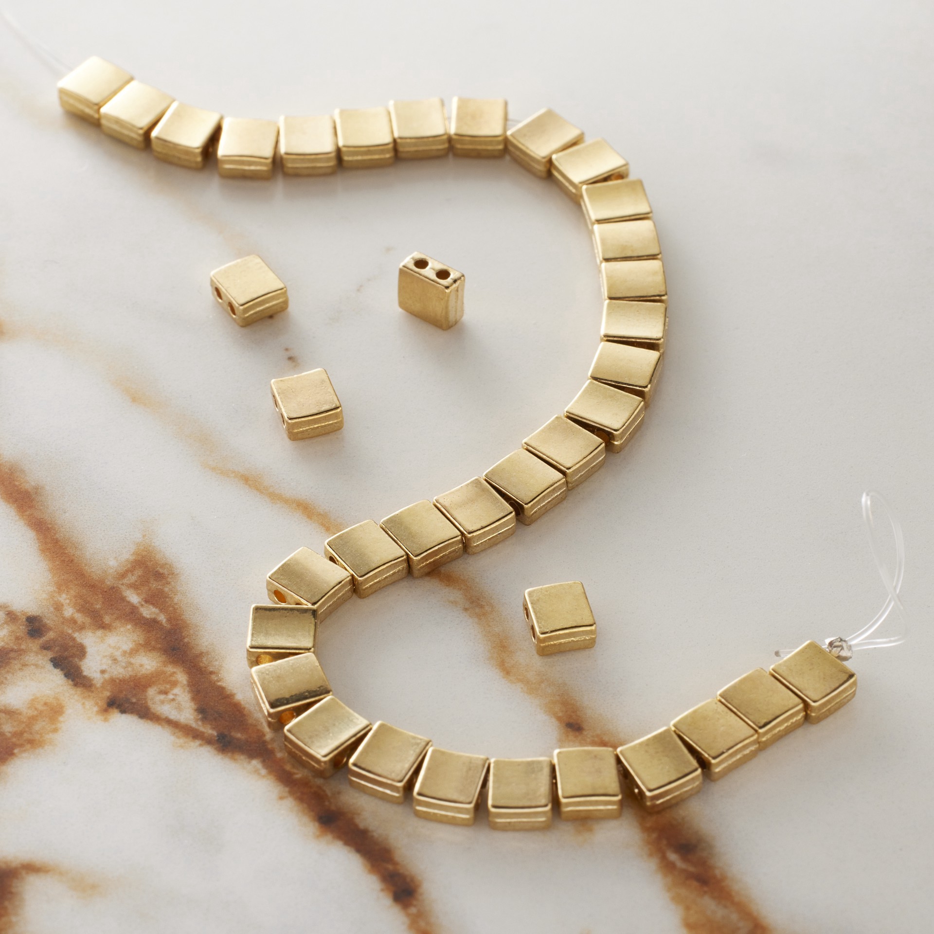 slide 3 of 3, Gold Double Hole Metal Square Beads, 5mm By Bead Landing, 5 mm