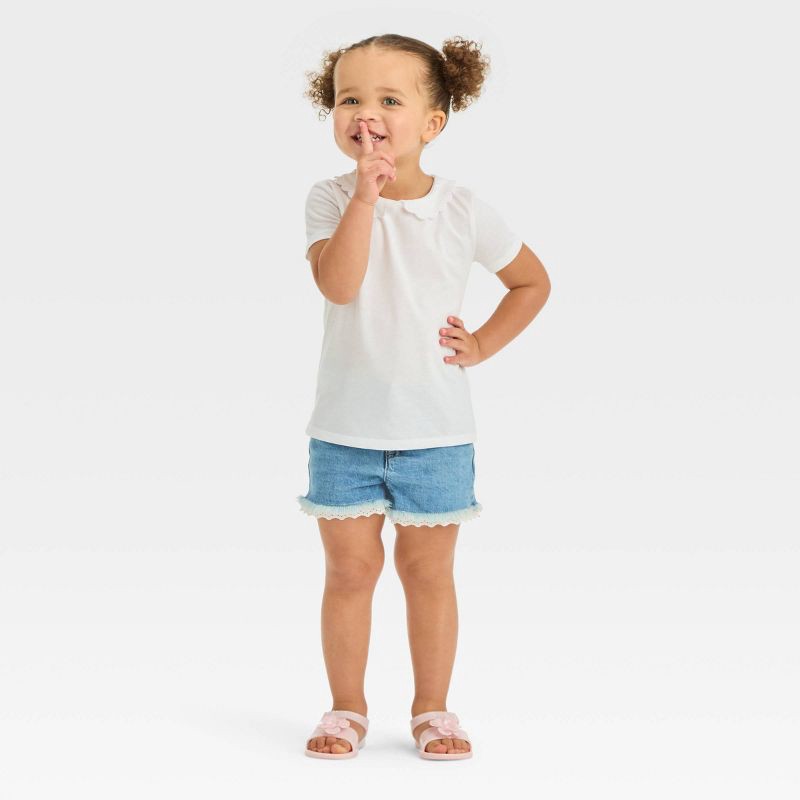 slide 3 of 4, OshKosh B'gosh Toddler Girls' Peter Pan Short Sleeve Top - White 4T: Cotton-Polyester Blend, Collared, Machine Washable, 1 ct