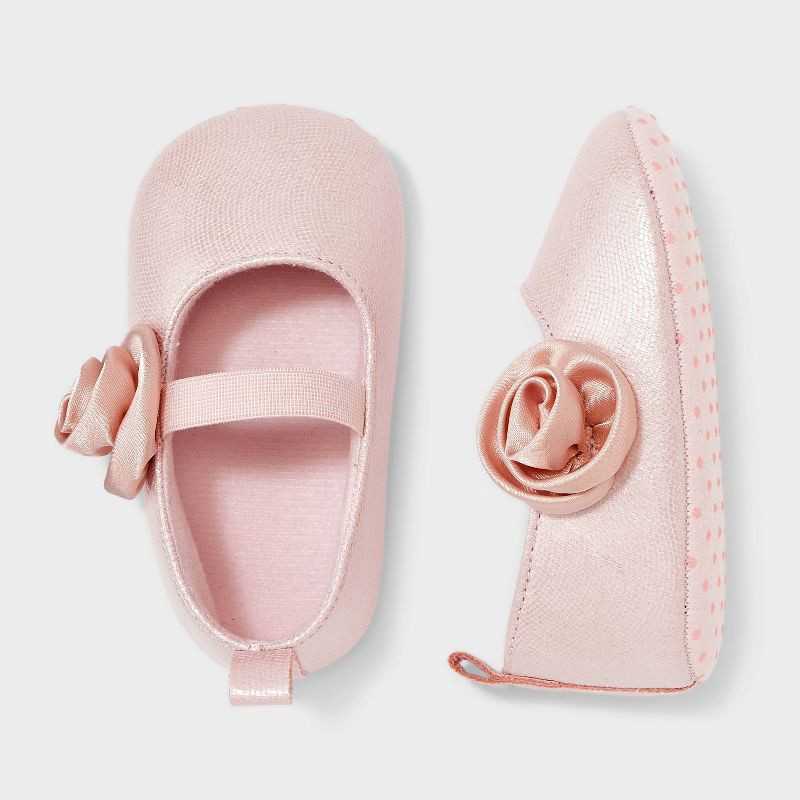 slide 1 of 2, Baby Girls' Rose Ballet Flat Crib Shoes - Cat & Jack™ Pink 9-12M, 1 ct