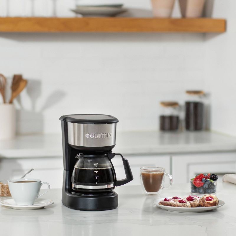 slide 6 of 8, Gourmia 5 Cup One-Touch Switch Coffee Maker with Auto Keep Warm Black: 1800W, Glass & Plastic, Basket Filter, Drip Type, 1 ct