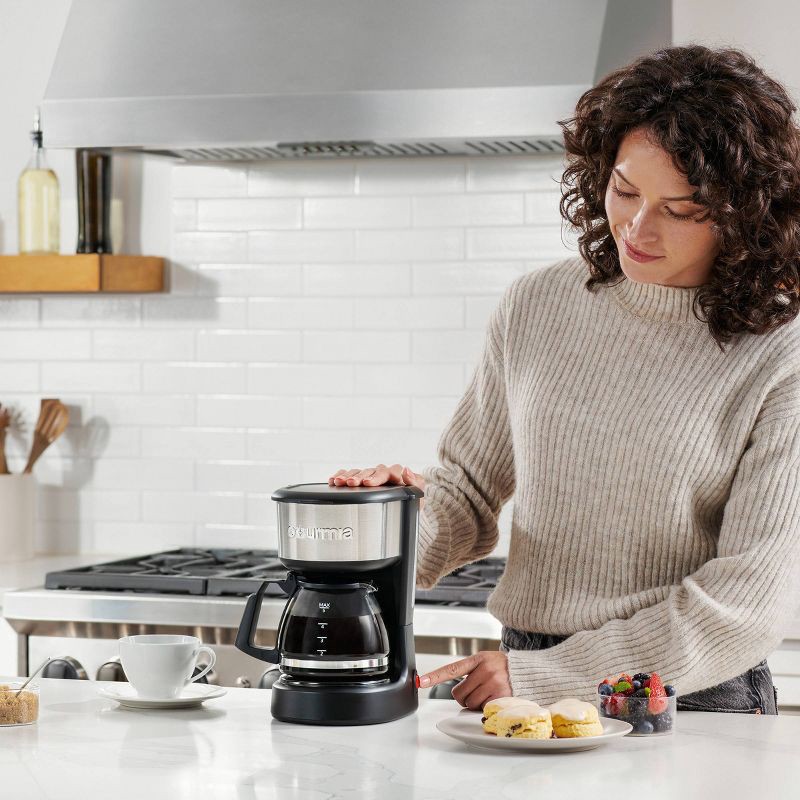 slide 8 of 8, Gourmia 5 Cup One-Touch Switch Coffee Maker with Auto Keep Warm Black: 1800W, Glass & Plastic, Basket Filter, Drip Type, 1 ct