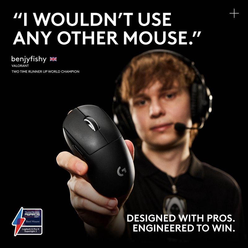 slide 7 of 13, Logitech G Pro X Superlight 2 Lightspeed Wireless Gaming Mouse - Black: Lightweight, Bluetooth, Built-In Rechargeable Battery, USB Connection, 1 ct