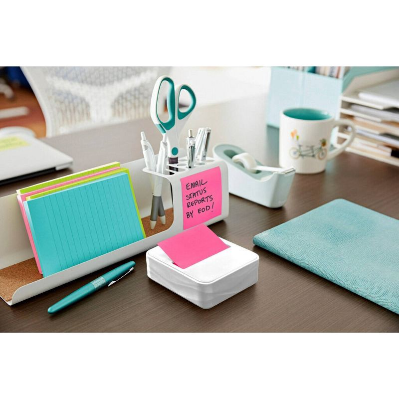slide 2 of 8, Post-it Dispenser Wave White: Plastic Desk Organizer & Note Holder, 3.422" Height, 3.641" Width, 1.25" Depth, 1 ct