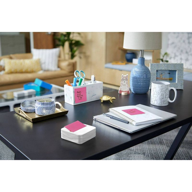slide 4 of 8, Post-it Dispenser Wave White: Plastic Desk Organizer & Note Holder, 3.422" Height, 3.641" Width, 1.25" Depth, 1 ct