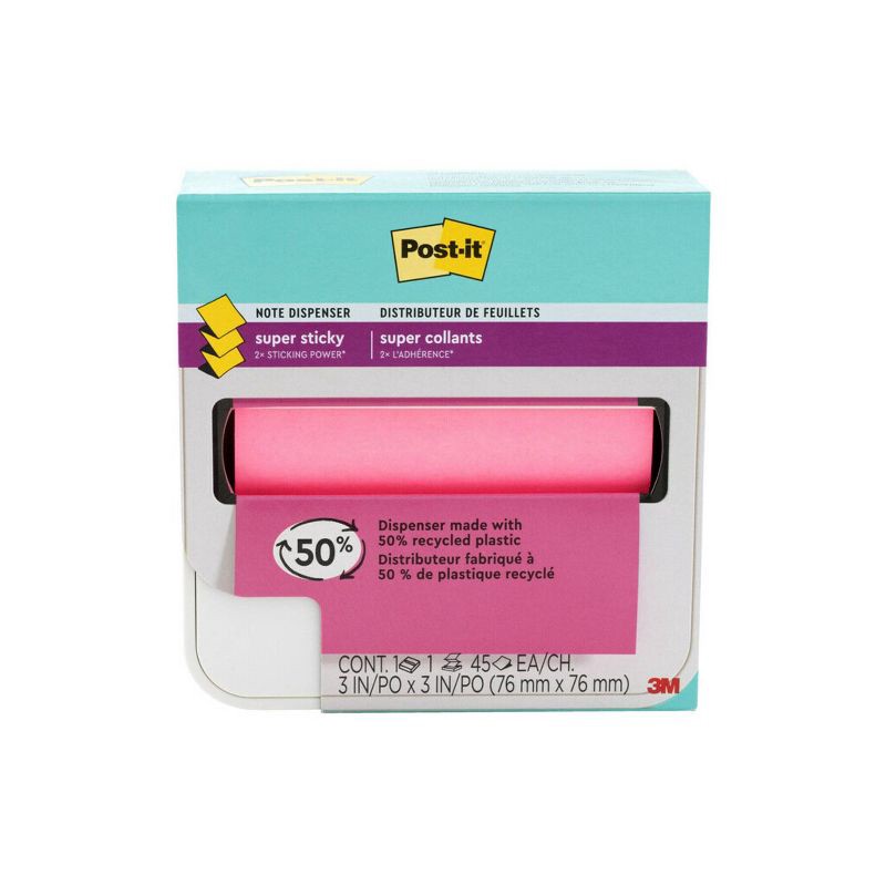 slide 7 of 8, Post-it Dispenser Wave White: Plastic Desk Organizer & Note Holder, 3.422" Height, 3.641" Width, 1.25" Depth, 1 ct