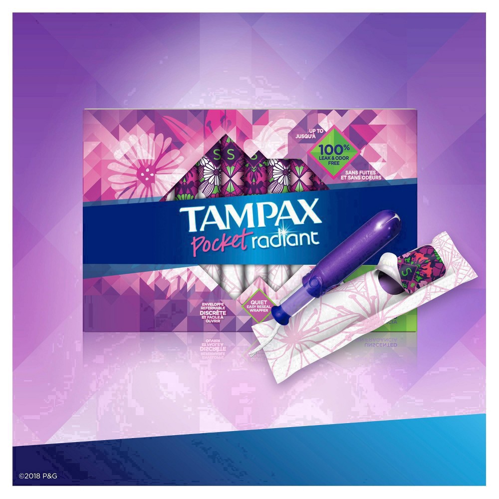 slide 54 of 94, Tampax Pocket Radiant Compact Plastic Tampons, With LeakGuard Braid, Super Absorbency, Unscented, 28 Count, 28 ct