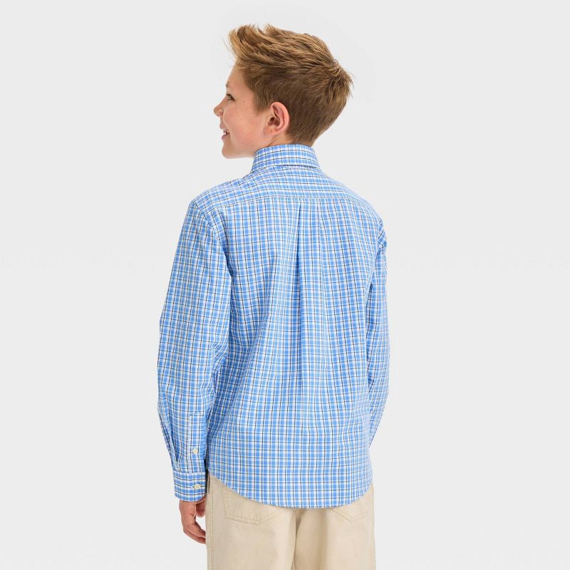 slide 3 of 3, Boys' Long Sleeve Button-Down Shirt - Cat & Jack™ Blue/White M: Check Pattern, Spread Collar, Patch Pocket, 1 ct