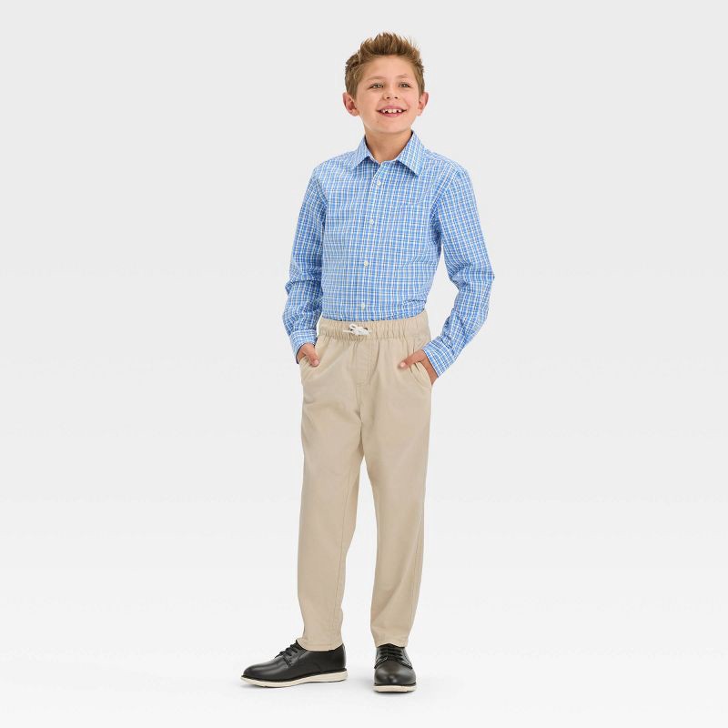 slide 2 of 3, Boys' Long Sleeve Button-Down Shirt - Cat & Jack™ Blue/White M: Check Pattern, Spread Collar, Patch Pocket, 1 ct