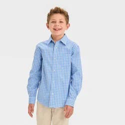 Boys' Long Sleeve Button-Down Shirt - Cat & Jack™ Blue/White M: Check Pattern, Spread Collar, Patch Pocket