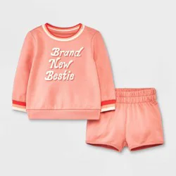 Baby Girls' 'Brand New Bestie' Graphic Top & Bottom Set - Cat & Jack™ Pink 6-9M