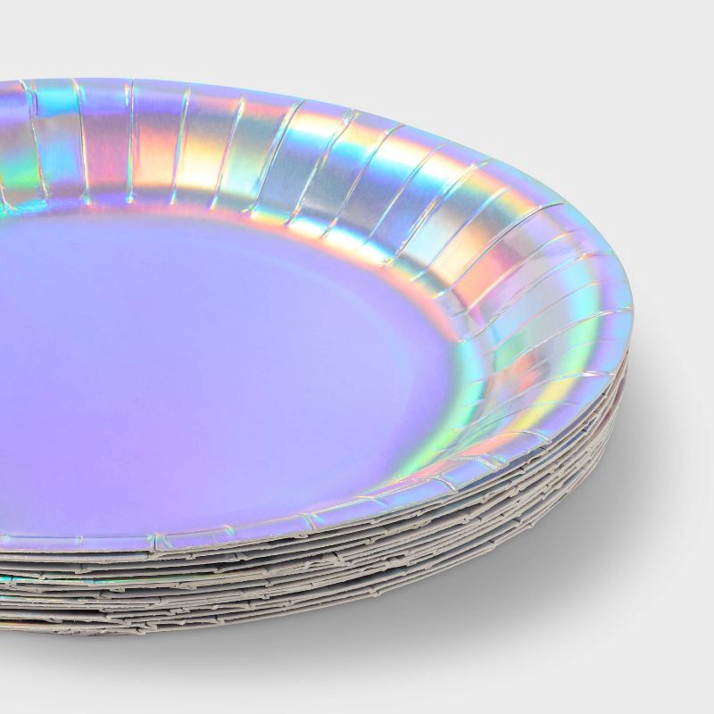 slide 3 of 3, 20ct Disposable Holographic Dinner Plates White - Spritz™, 20 ct