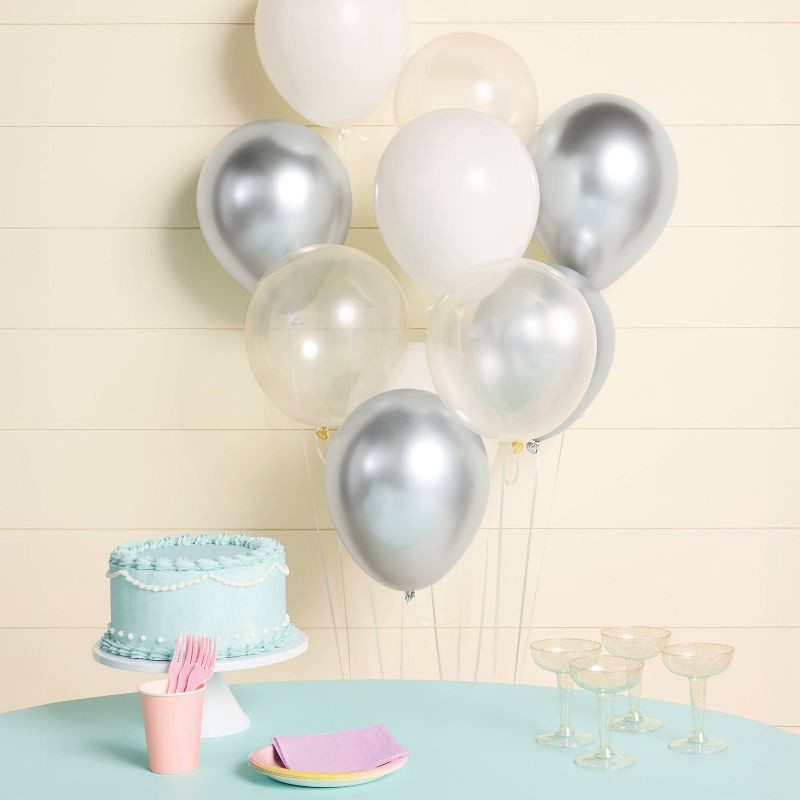 slide 2 of 4, 20ct Balloon Pack Chrome Silver/White - Spritz™, 20 ct
