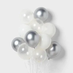 20ct Latex Party Balloons Chrome Silver/White - Spritz™