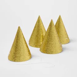 10ct 5" Glittered Party Hats Gold - Spritz™