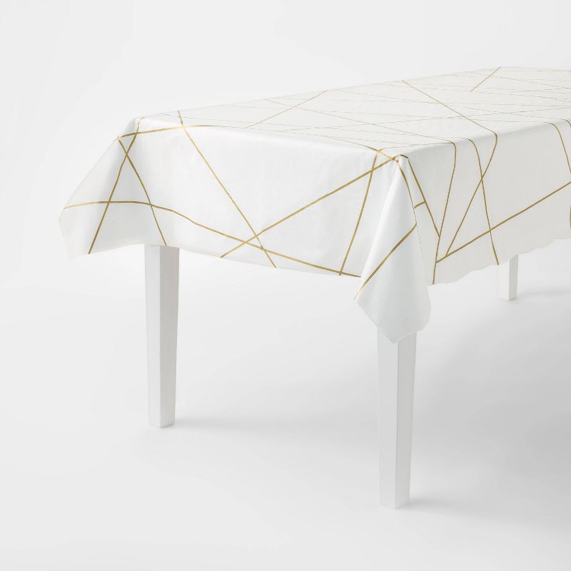 slide 1 of 3, Gold Metallic Geo Print Rectangular Table Cover - Spritz™, 1 ct