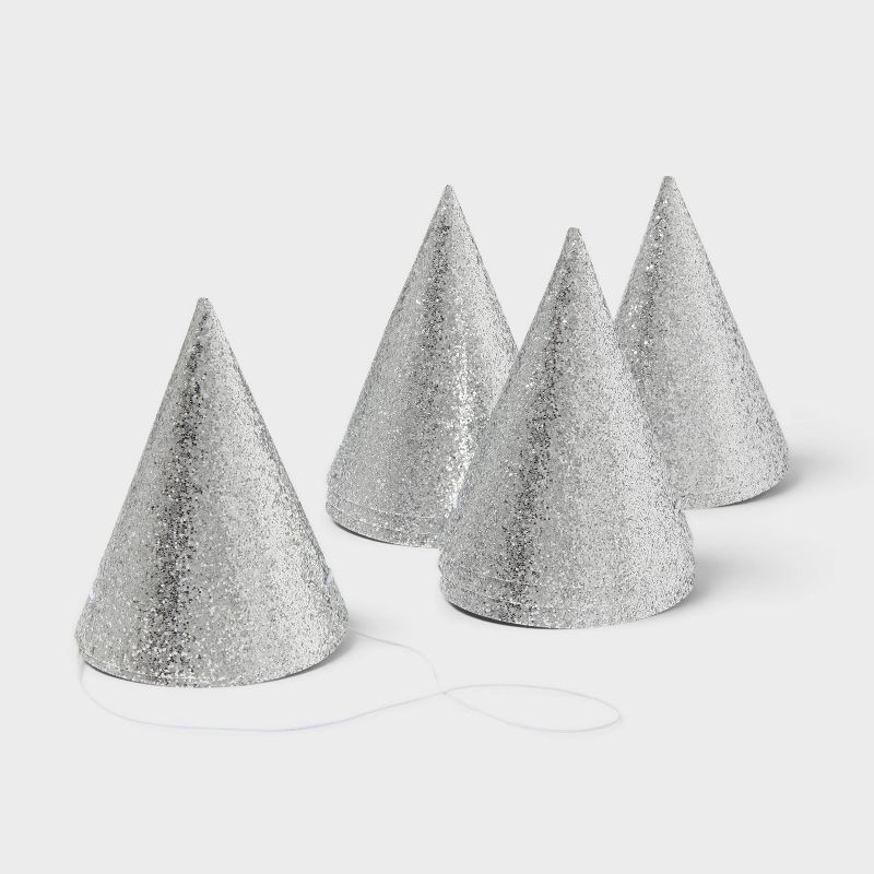 slide 1 of 3, 10ct 5" Glittered Party Hats Silver - Spritz™, 10 ct