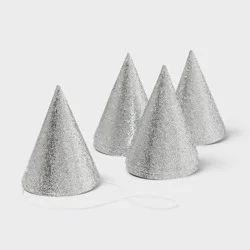 10ct 5" Glittered Party Hats Silver - Spritz™