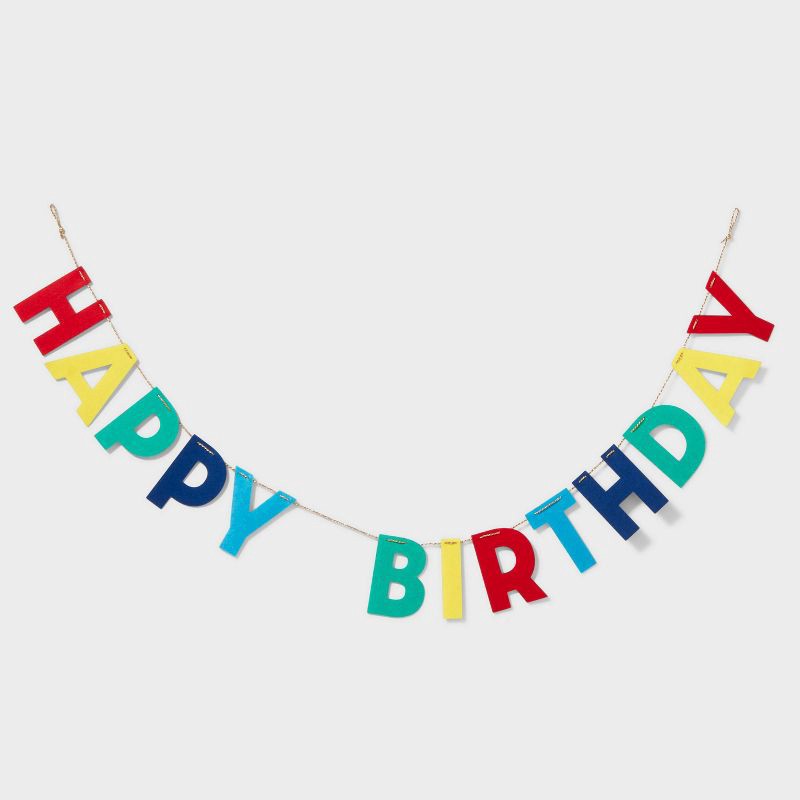 slide 1 of 4, Felt Happy Birthday Banner - Spritz™, 1 ct