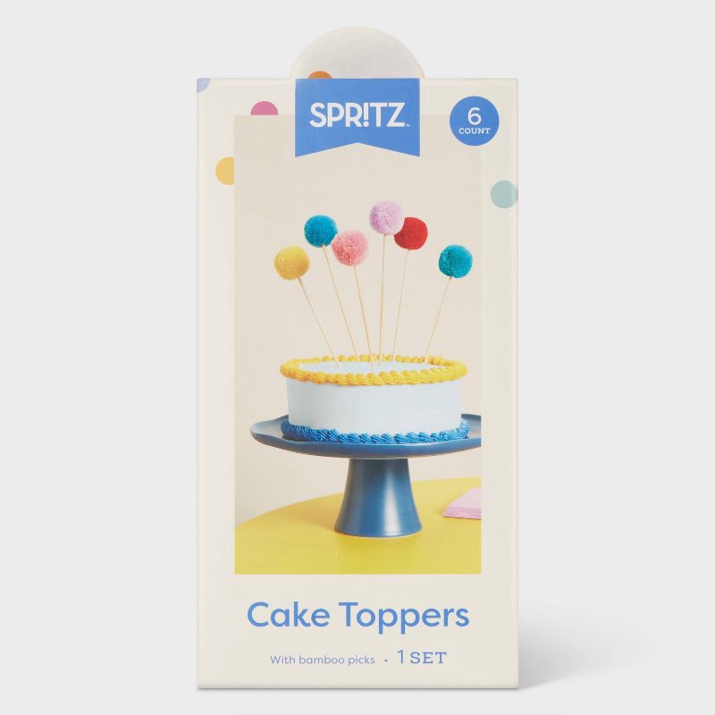 slide 3 of 3, 6ct Pom-Pom Cake Toppers - Spritz™, 6 ct