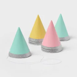 10ct 4" Glittered Party Hats Silver - Spritz™