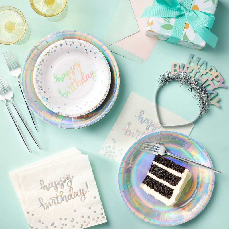 slide 2 of 3, 30ct Lunch Napkins 'Happy Birthday' Iridescent - Spritz™, 30 ct