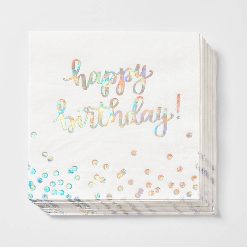slide 1 of 3, 30ct Lunch Napkins 'Happy Birthday' Iridescent - Spritz™, 30 ct