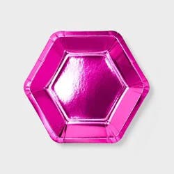 10ct Hot Pink Metallic Hex Shaped Snack Plates - Spritz™