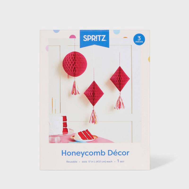 slide 3 of 3, 3ct Hot Pink Tassel Honeycombs - Spritz™, 3 ct
