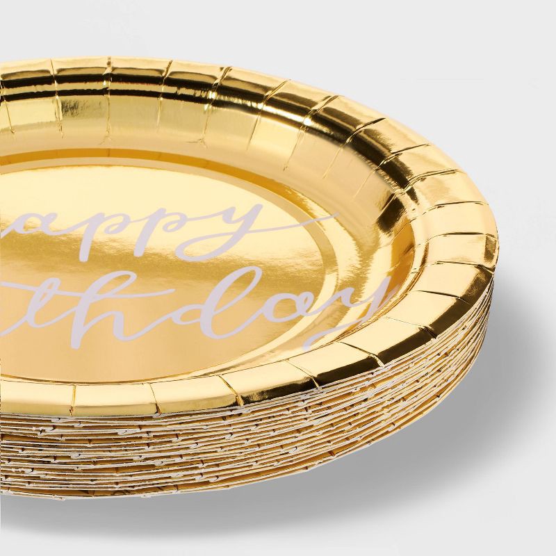 slide 3 of 3, 20ct Gold Metallic Happy Birthday Snack Plates - Spritz™, 20 ct
