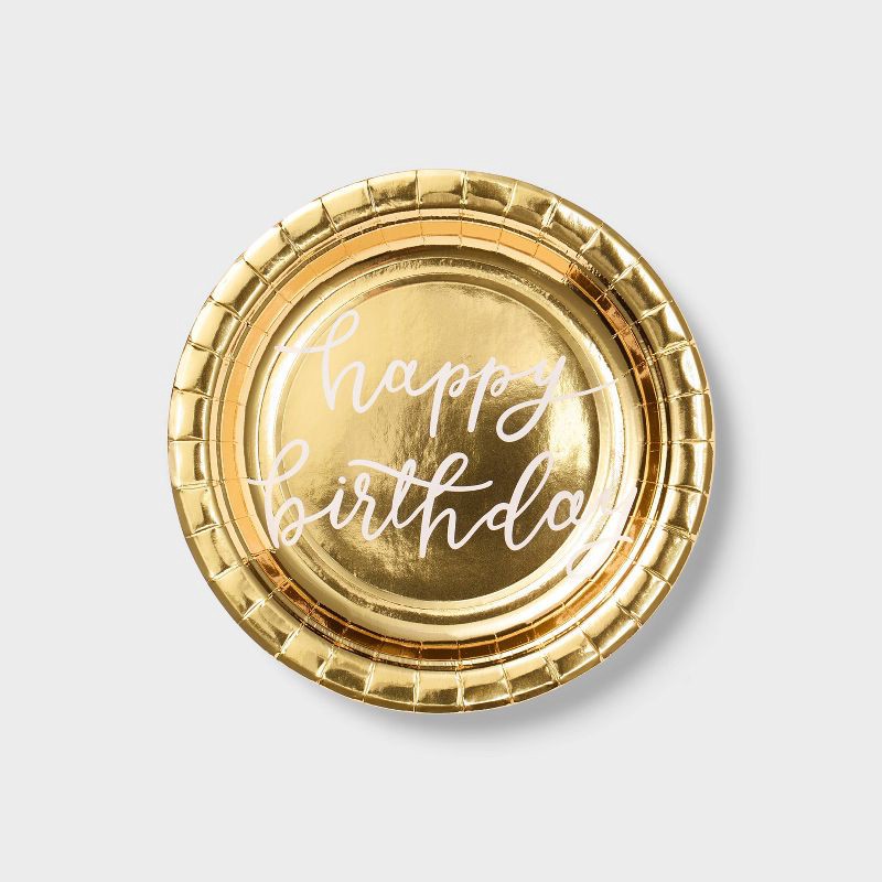 slide 1 of 3, 20ct Gold Metallic Happy Birthday Snack Plates - Spritz™, 20 ct