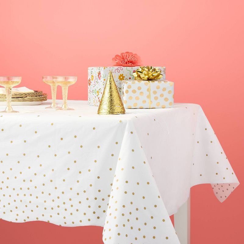 slide 2 of 6, Gold Confetti Print Rectangular Table Cover - Spritz™, 1 ct