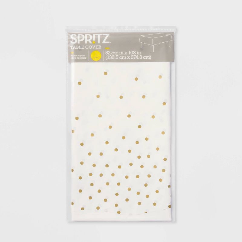 slide 3 of 6, Gold Confetti Print Rectangular Table Cover - Spritz™, 1 ct