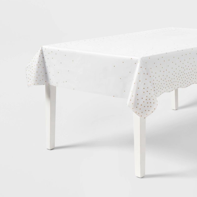 slide 1 of 4, Gold Confetti Print Rectangular Table Cover - Spritz™, 1 ct
