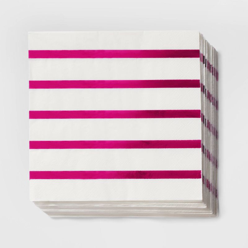 slide 1 of 3, 30ct Hot Pink Striped Lunch Napkins - Spritz™, 30 ct