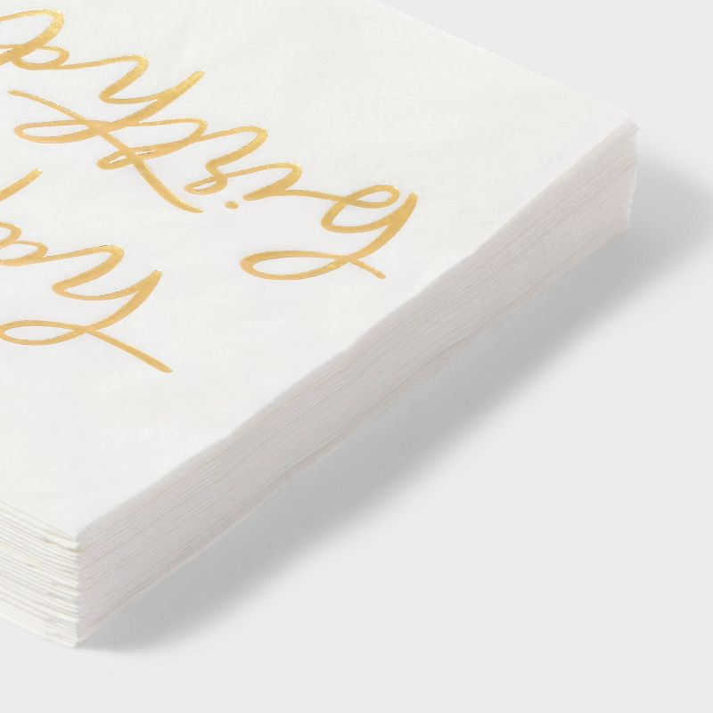 slide 3 of 4, 30ct Beverage Napkins 'Happy Birthday' Gold - Spritz™, 30 ct