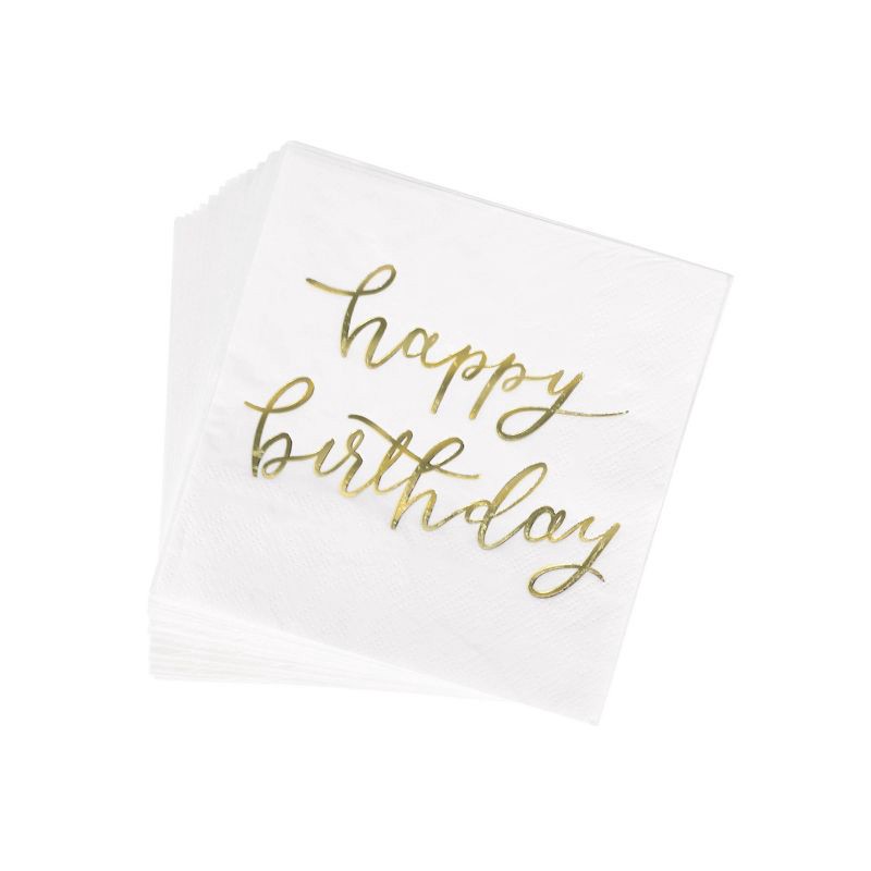 slide 4 of 4, 30ct Beverage Napkins 'Happy Birthday' Gold - Spritz™, 30 ct