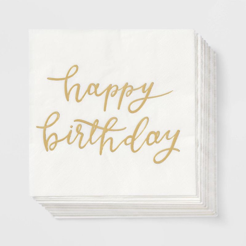 slide 1 of 4, 30ct Beverage Napkins 'Happy Birthday' Gold - Spritz™, 30 ct