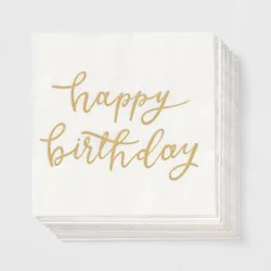 30ct Beverage Napkins 'Happy Birthday' Gold - Spritz™