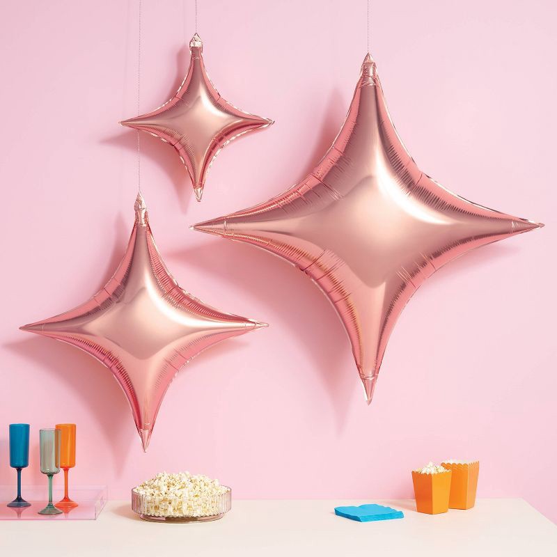 slide 2 of 5, 3ct Rose Gold Star Shaped Foil Balloons - Spritz™, 3 ct