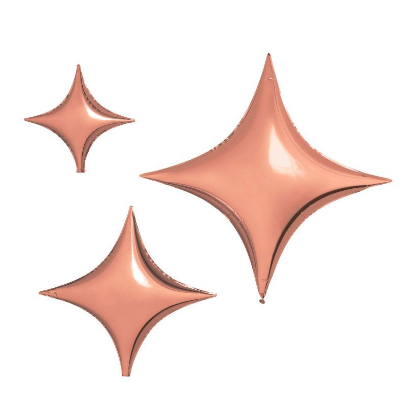 slide 5 of 7, 3ct Rose Gold Quadrangle Star Shaped Foil Balloons - Spritz™, 3 ct