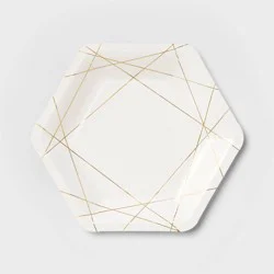 10ct Geo Print Hex Snack Plates Gold White - Spritz™