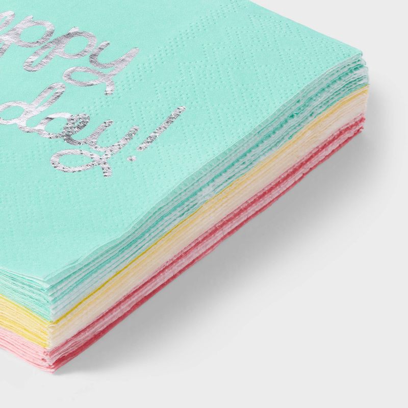 slide 3 of 3, 30ct Beverage Napkins 'Happy Birthday' Pastel - Spritz™, 30 ct