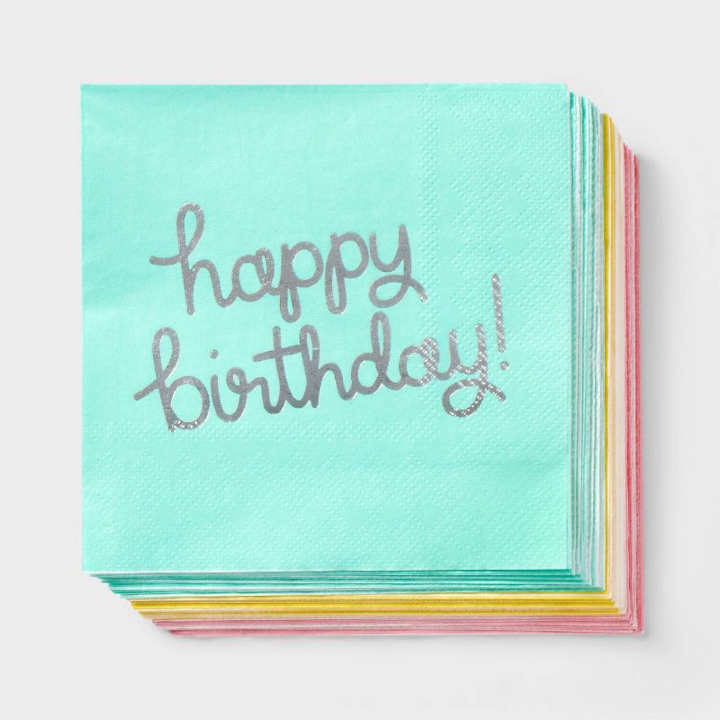 slide 1 of 3, 30ct Beverage Napkins 'Happy Birthday' Pastel - Spritz™, 30 ct