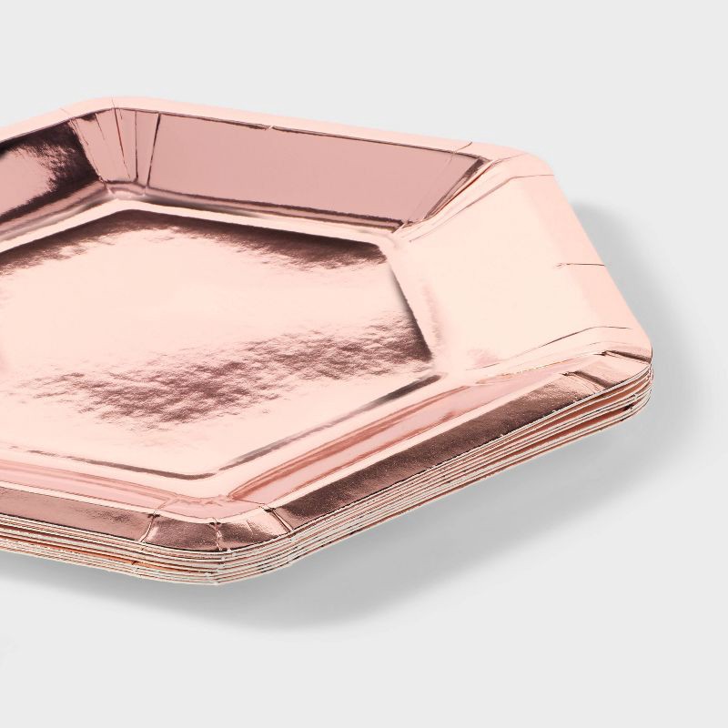 slide 3 of 3, 10ct Rose Gold Metallic Hex Shaped Snack Plates - Spritz™, 10 ct